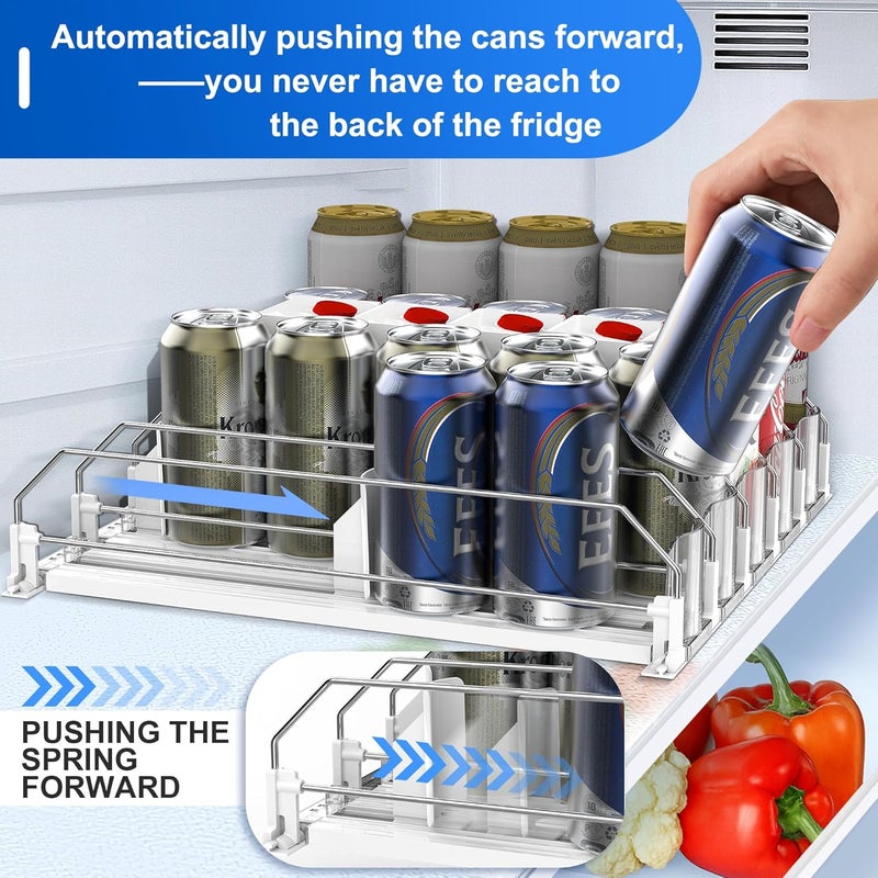 nabobt Drink Organizer for Fridge, Upgraded Drink dispenser for fridge, Automatic Pusher Glide,12oz 16oz - Can Dispenser for Fridge - Holds up to 20 Cans - 5 Rows White - Image 2